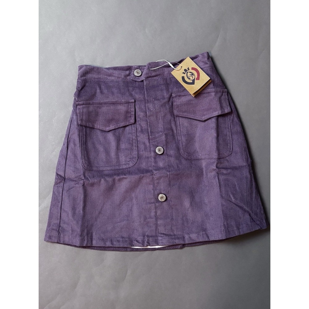 NWT Crown & Ivy Girls Purple Corduroy Button Front Mini Skirt Pockets Size 12Y